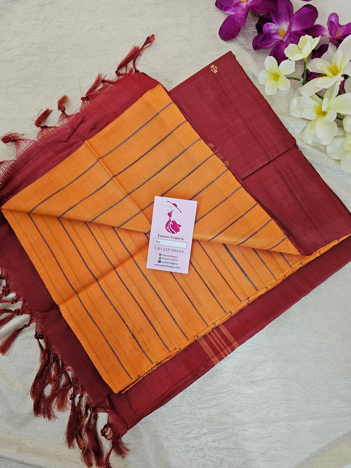 Orange Stripes with Maroon Pallu Handwoven Chinnalampattu Saree