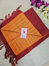 Orange Stripes with Maroon Pallu Handwoven Chinnalampattu Saree