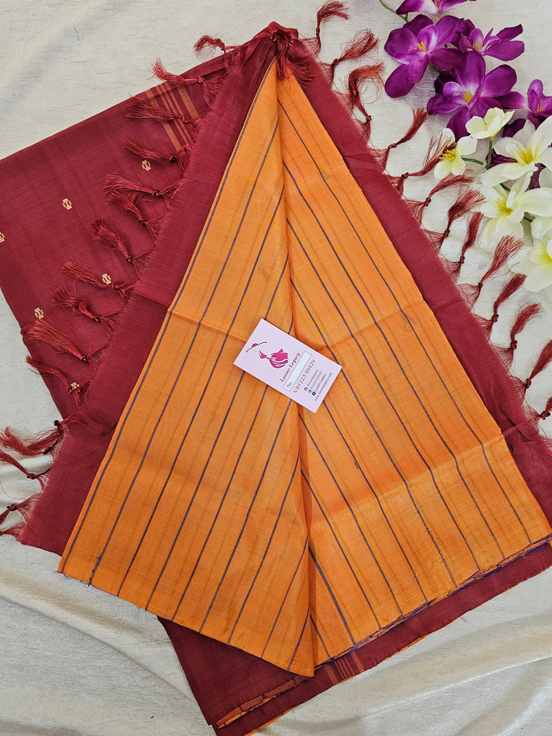 Orange with Maroon Handwoven Chinnalampattu Saree