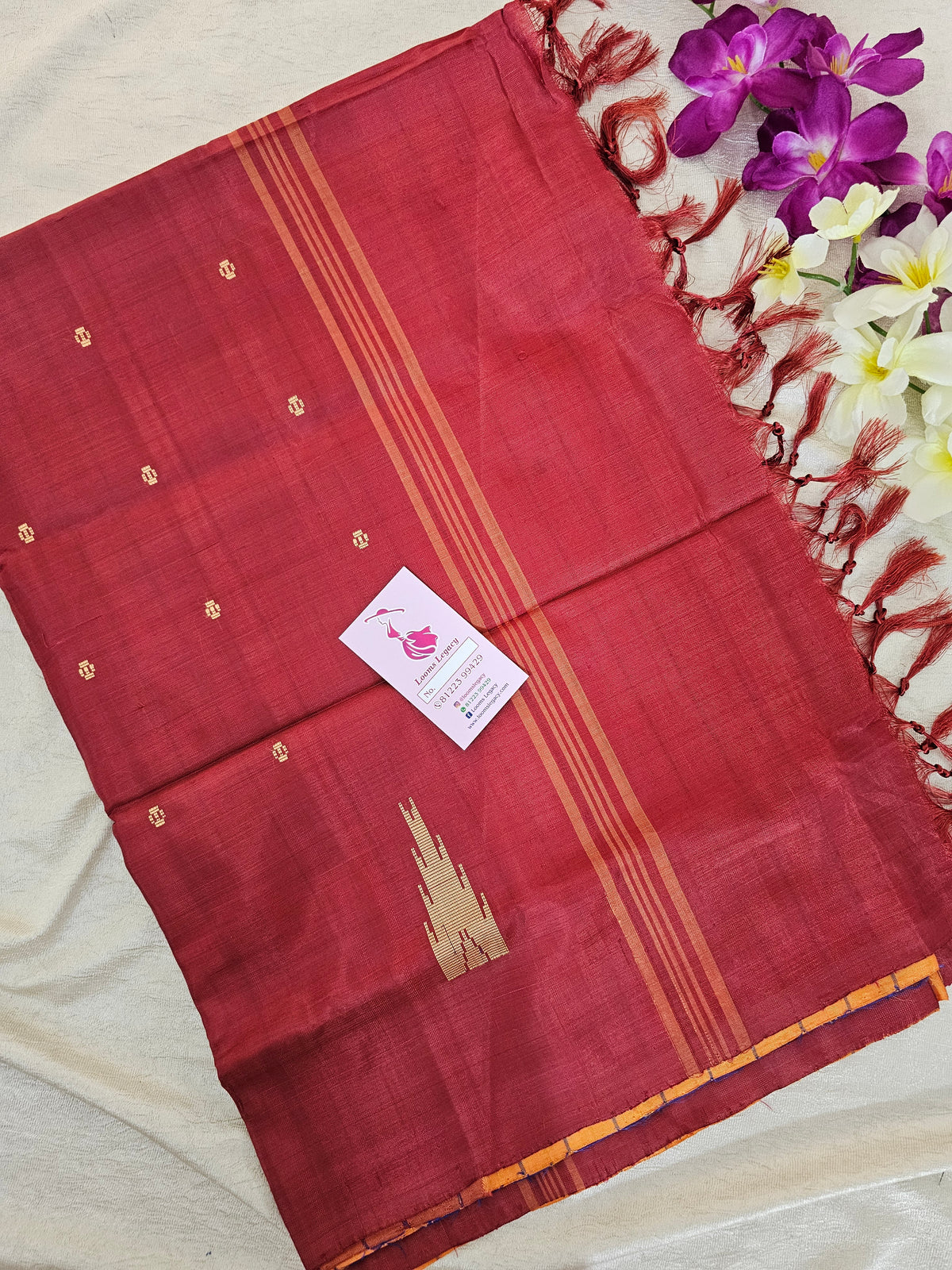 Orange Stripes with Maroon Pallu Handwoven Chinnalampattu Saree