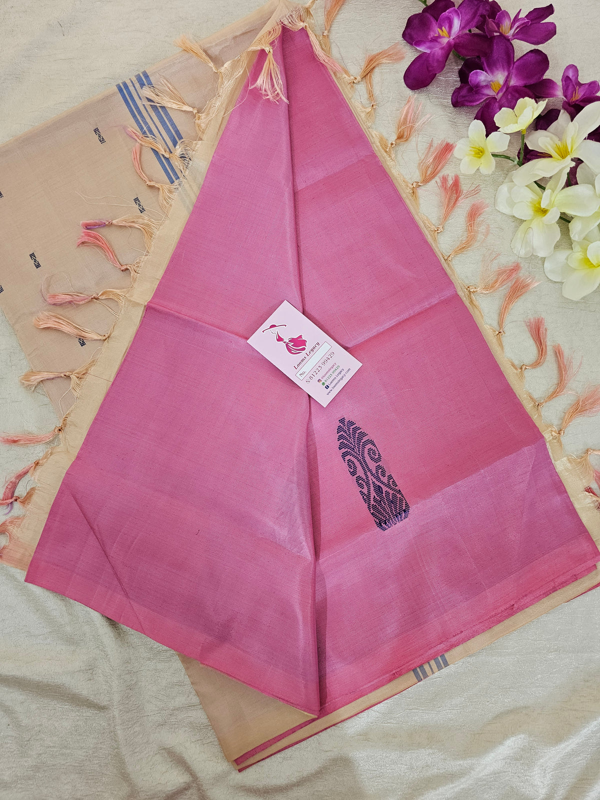 Pink with Cream Pallu Handwoven Chinnalampattu Saree