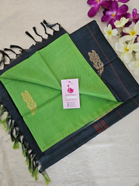 Green with Dark Grey Pallu Handwoven Chinnalampattu Saree