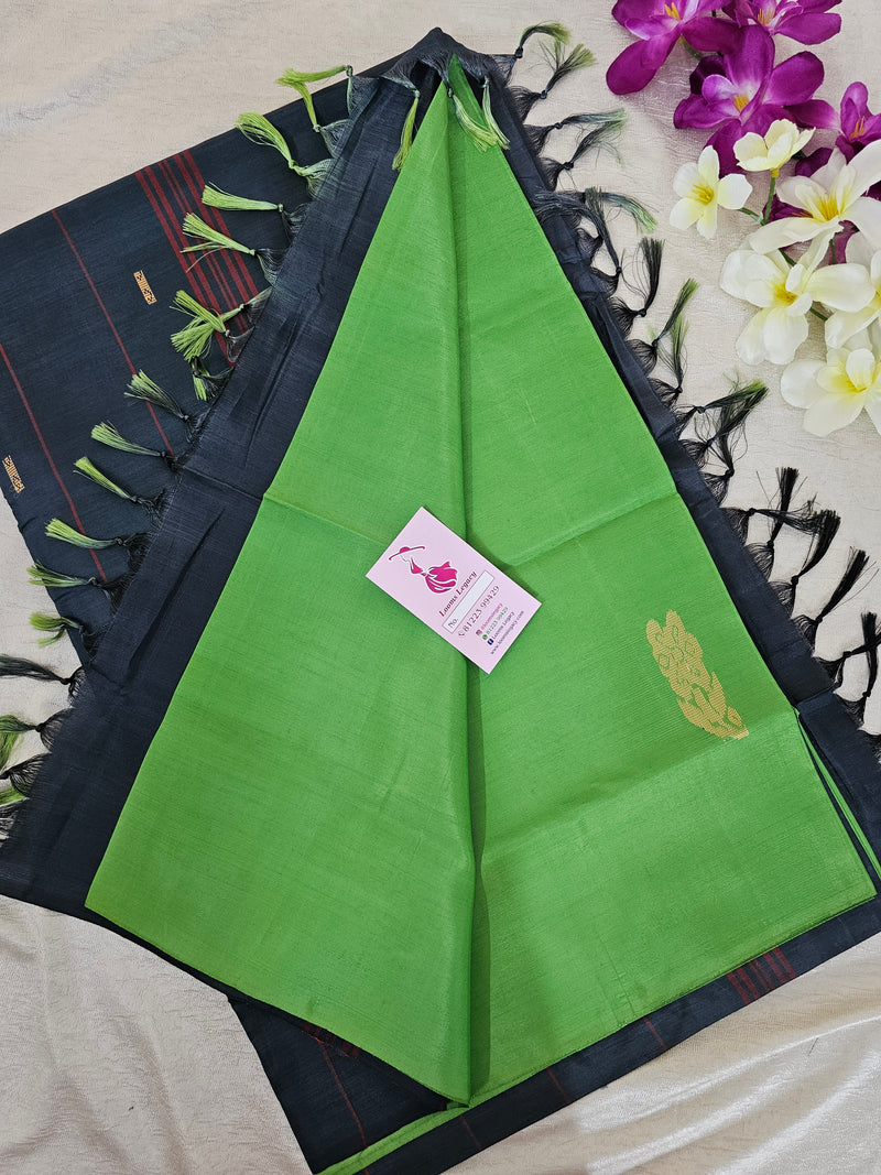 Green with Dark Grey Pallu Handwoven Chinnalampattu Saree