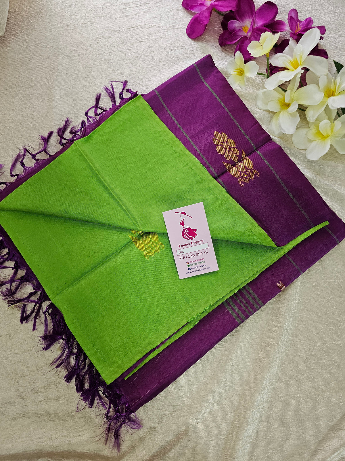 Green with Magenta Pink Pallu Handwoven Chinnalampattu Saree