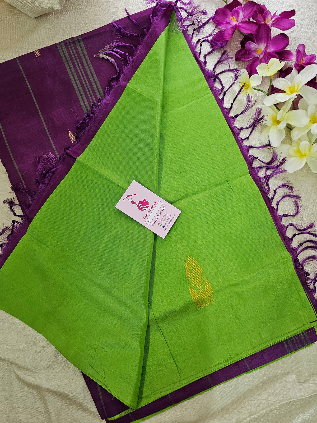 Green with Magenta Pink Pallu Handwoven Chinnalampattu Saree