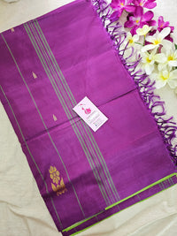 Green with Magenta Pink Pallu Handwoven Chinnalampattu Saree