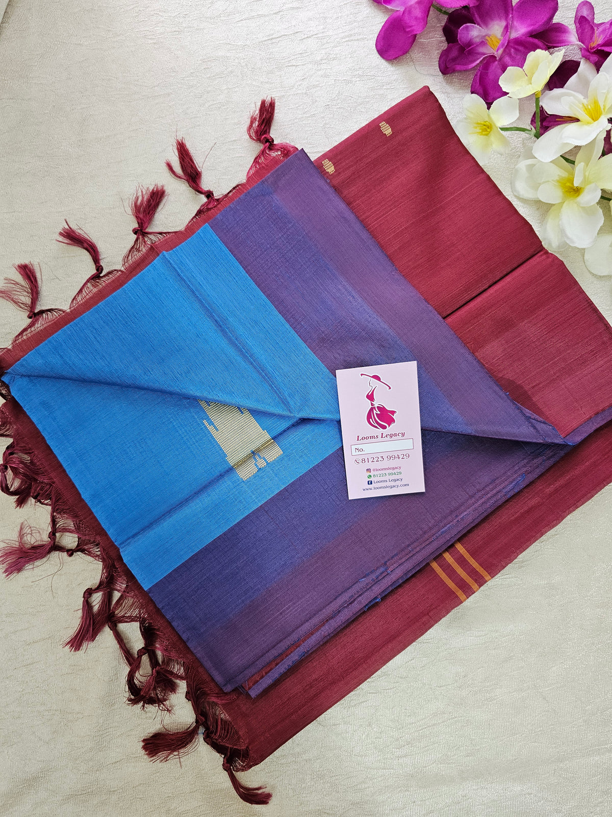 Blue with Maroon Border & Pallu Handwoven Chinnalampattu Saree