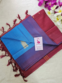 Blue with Maroon Border & Pallu Handwoven Chinnalampattu Saree