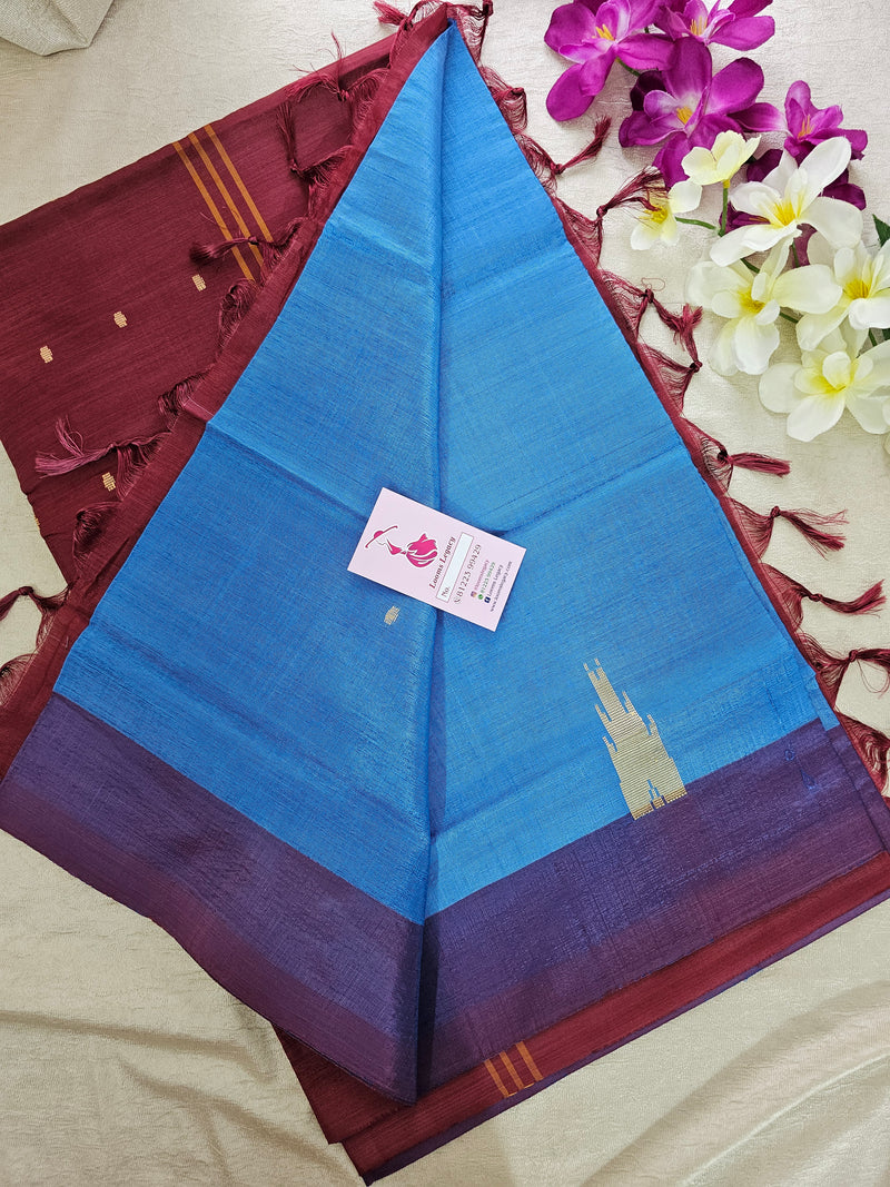 Blue with Maroon Border & Pallu Handwoven Chinnalampattu Saree