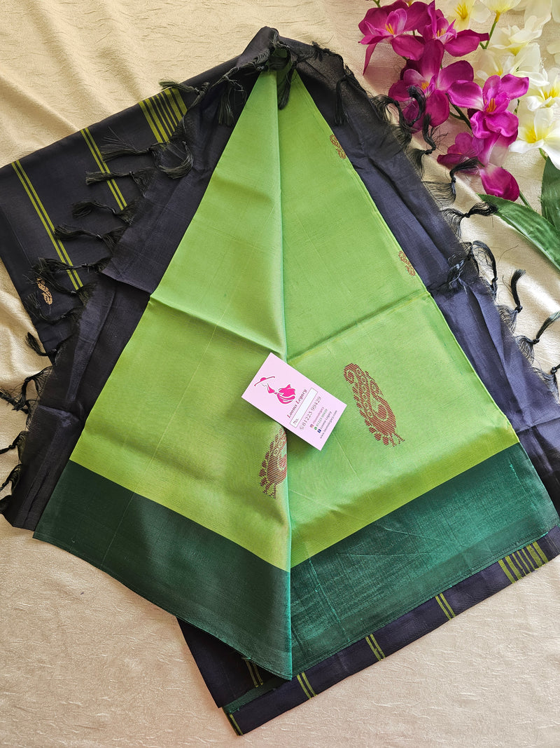 Green with Dark Blue Pallu Handwoven Chinnalampattu Saree