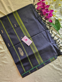 Green with Dark Blue Pallu Handwoven Chinnalampattu Saree