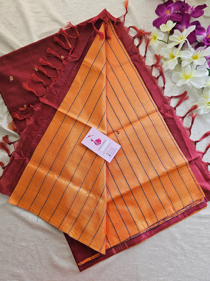 Orange with Maroon Pallu Handwoven Chinnalampattu Saree