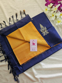 Yellowish Orange with Navy Blue  Pallu Handwoven Chinnalampattu Saree