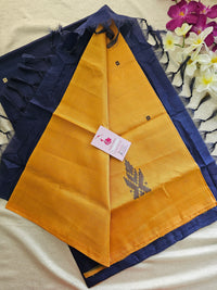 Yellowish Orange with Navy Blue  Pallu Handwoven Chinnalampattu Saree