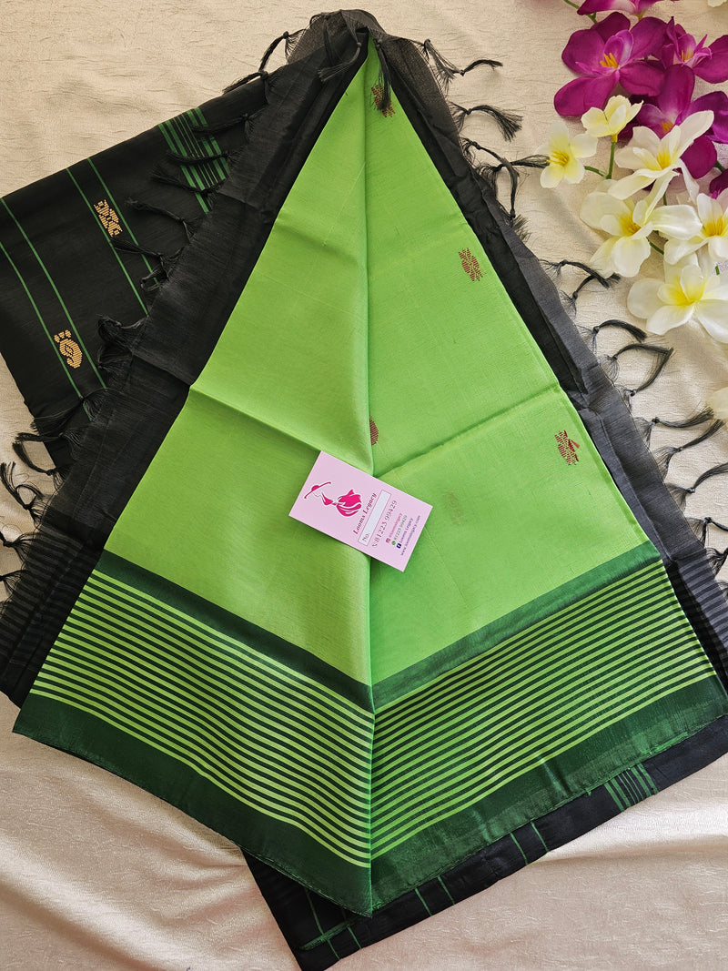 Green Stripe Border with Black Pallu Handwoven Chinnalampattu Saree