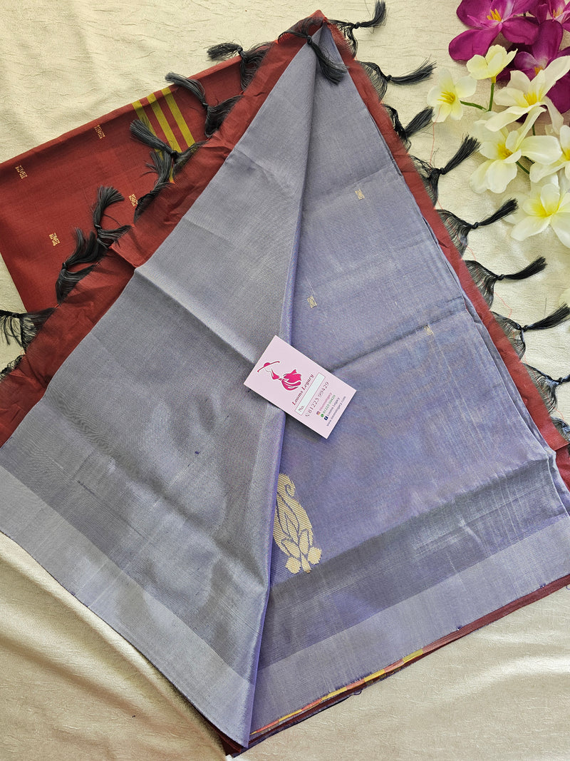 Pastel Violet with Maroon Pallu Handwoven Chinnalampattu Saree