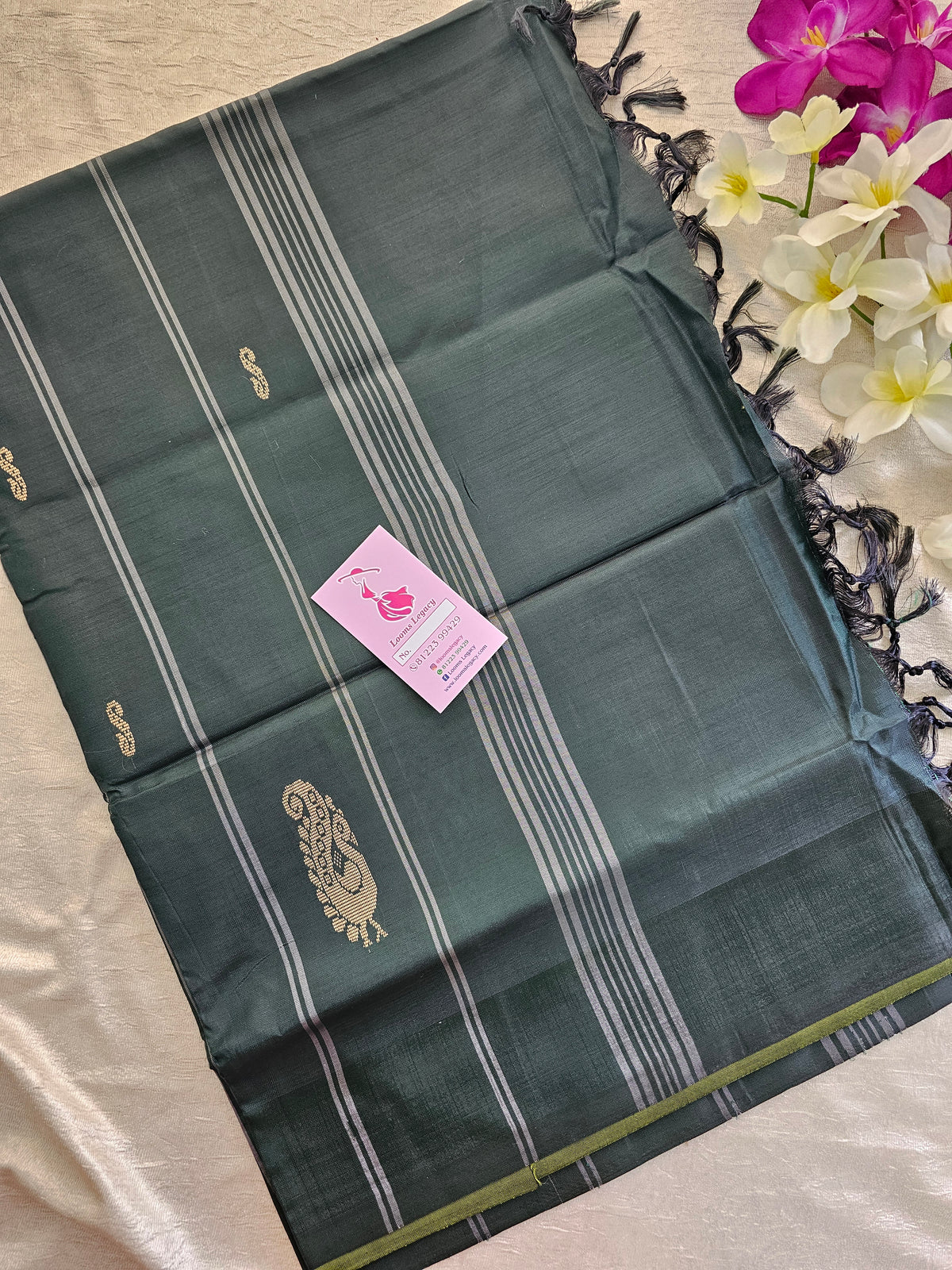 Neon Green with Dark Green Border and  Pallu Handwoven Chinnalampattu Saree