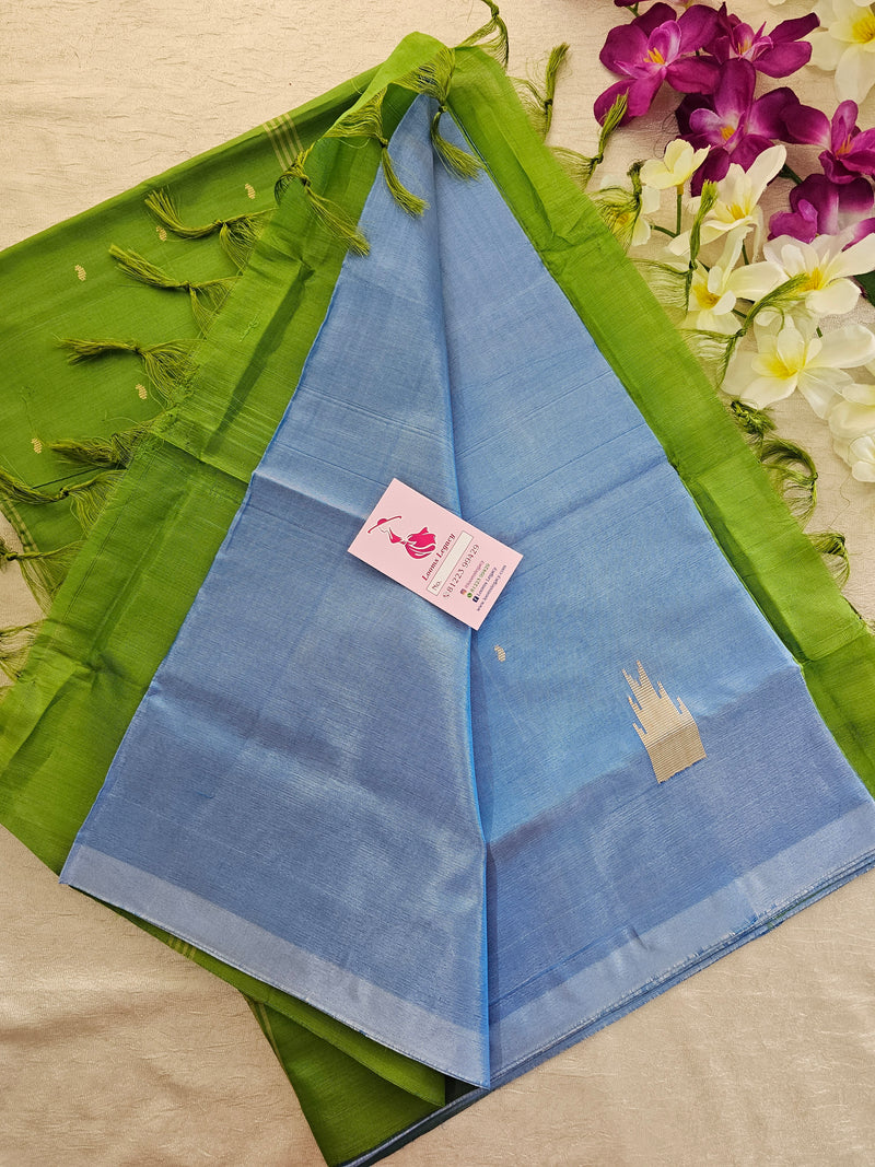 Pastel Blue with Green Pallu Handwoven Chinnalampattu Saree