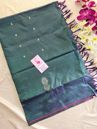 Orange with Peacock Green Border and Pallu Handwoven Chinnalampattu Saree