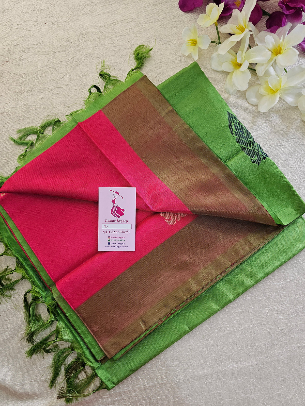 Pink with Green Border & Pallu Handwoven Chinnalampattu Saree