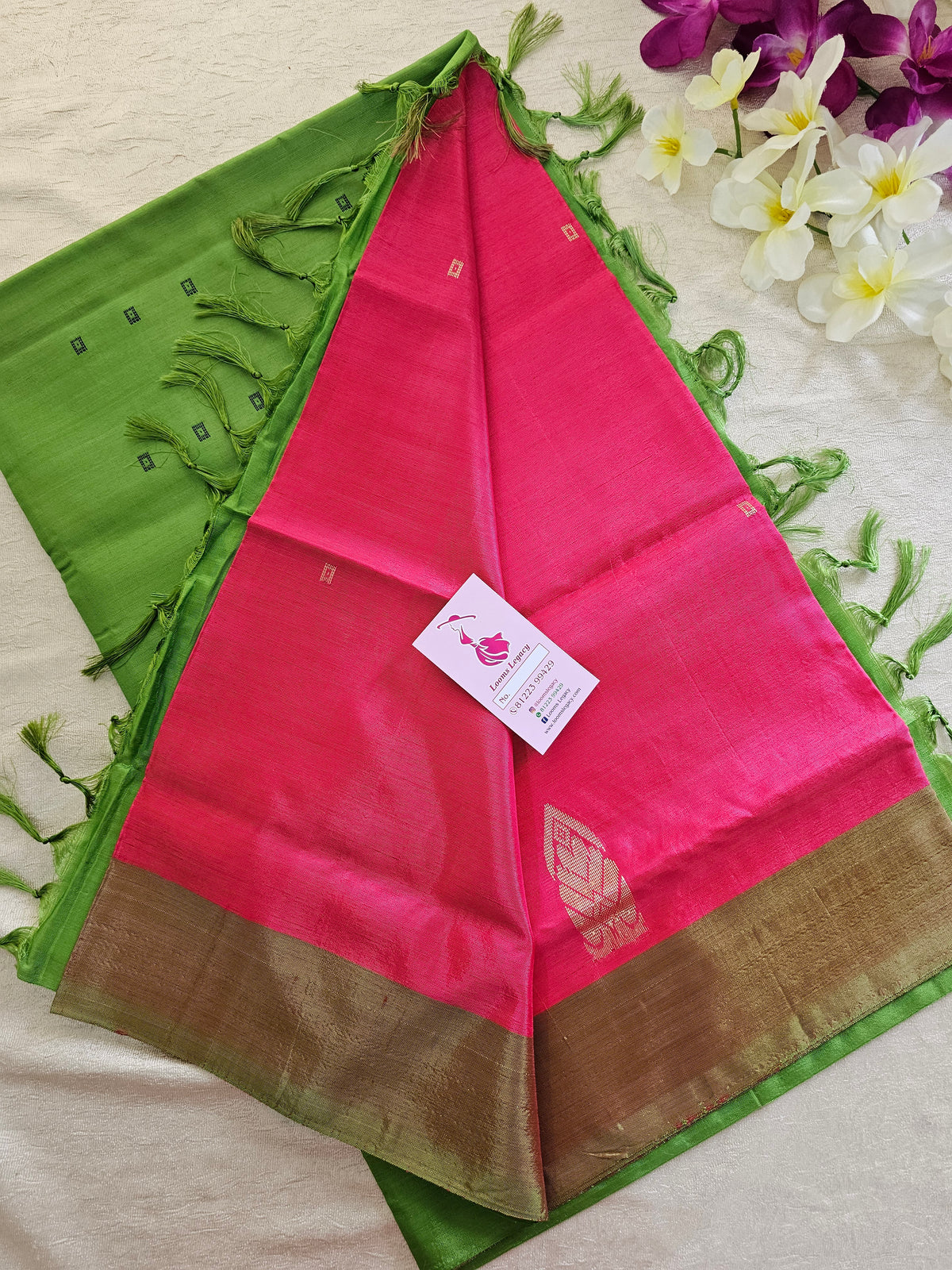 Pink with Green Border & Pallu Handwoven Chinnalampattu Saree