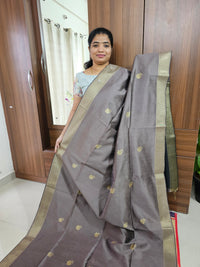 Semi Raw Silk with Weaving Butta Saree - Grey with Black