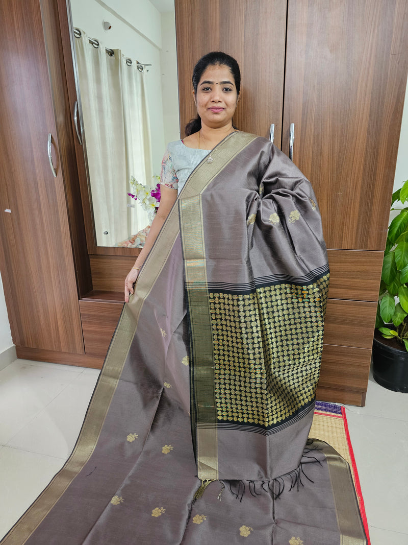 Semi Raw Silk with Weaving Butta Saree - Grey with Black