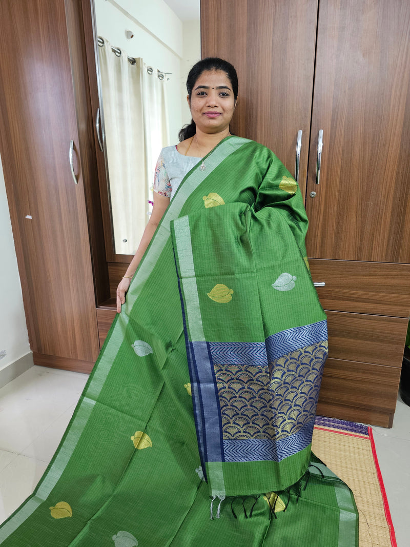 Semi Raw Silk with Weaving Butta Saree - Green with Blue