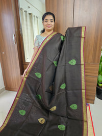 Semi Raw Silk with Weaving Butta Saree - Brown with Green