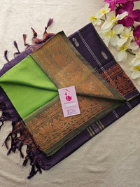 Green with Dark Purple Pallu Chinnalampattu Small Border Saree