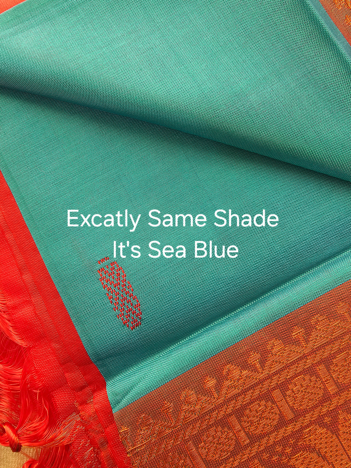 Sea Blue with Red Pallu Chinnalampattu Small Border Saree