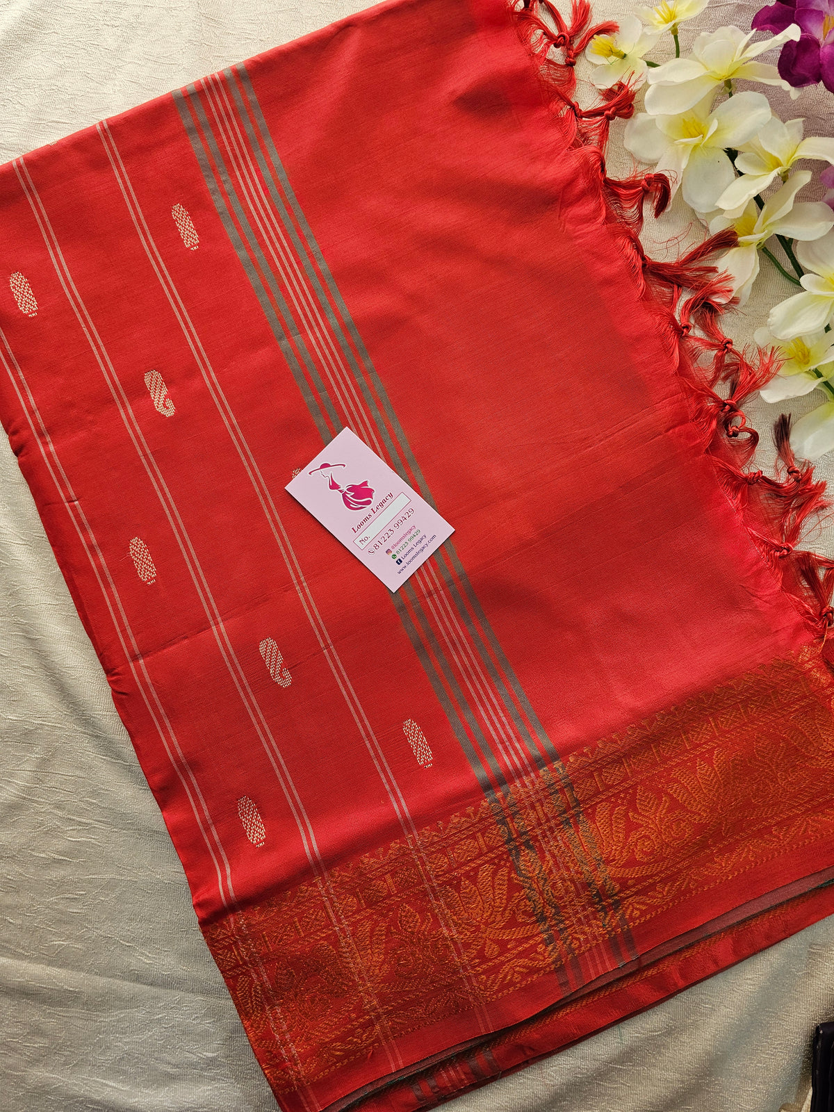 Sea Blue with Red Pallu Chinnalampattu Small Border Saree