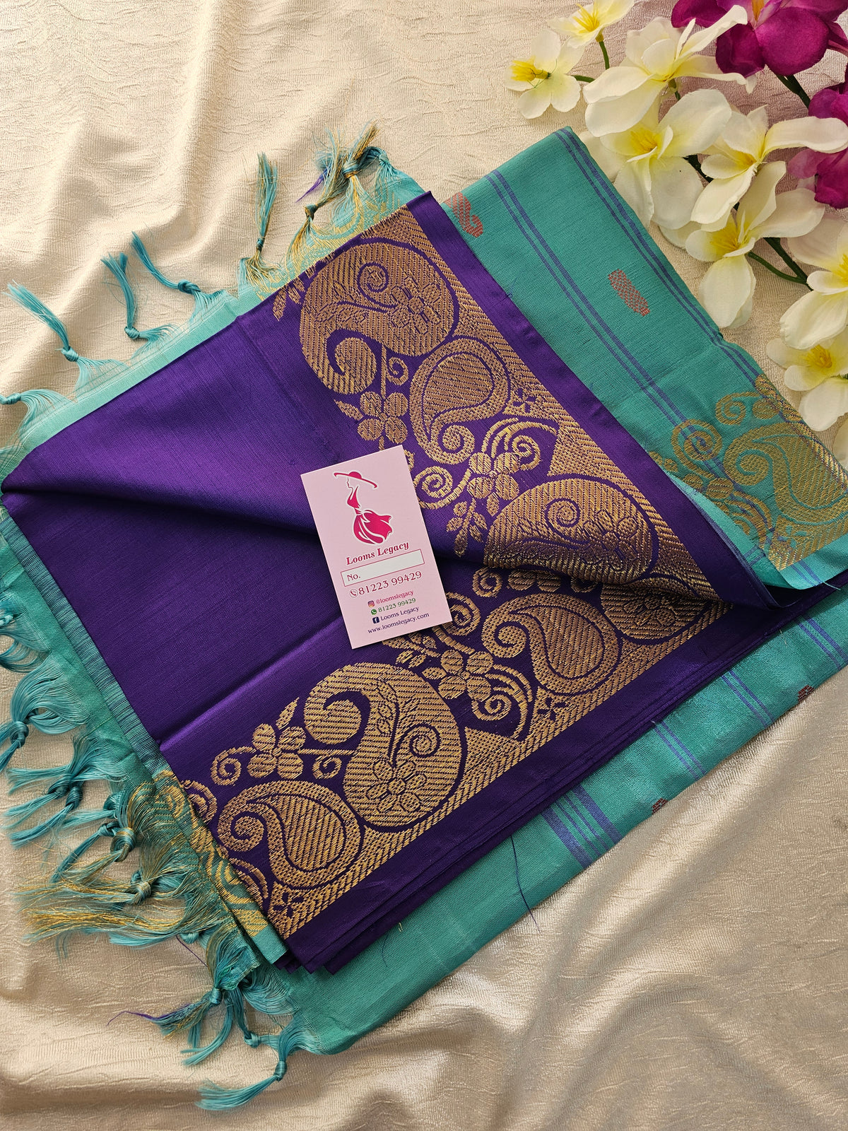 Violet with Sea Green Pallu Chinnalampattu Small Border Saree