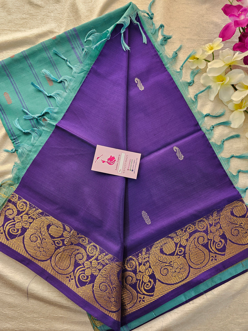 Violet with Sea Green Pallu Chinnalampattu Small Border Saree