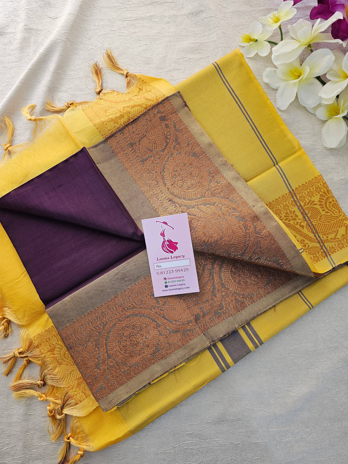 Dark Purple with Yellow Chinnalampattu Small Border Saree