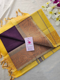 Dark Purple with Yellow Chinnalampattu Small Border Saree