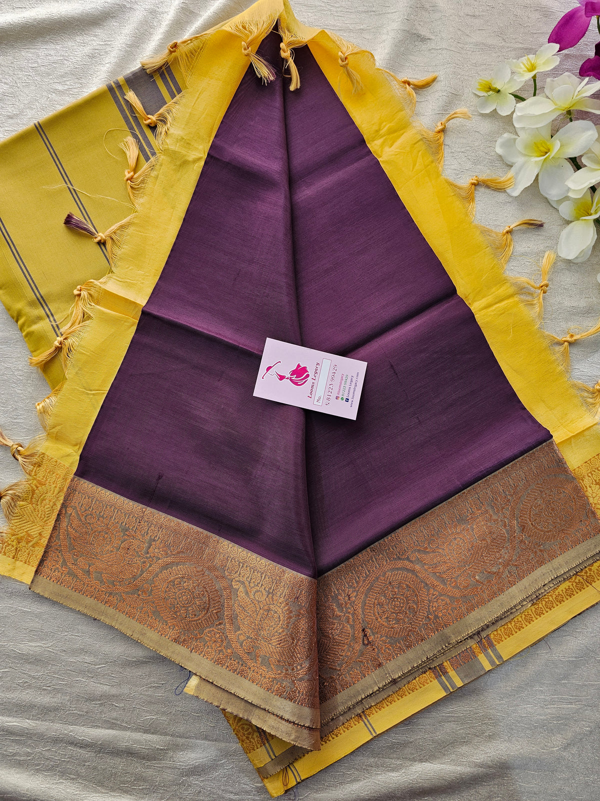 Dark Purple with Yellow Chinnalampattu Small Border Saree