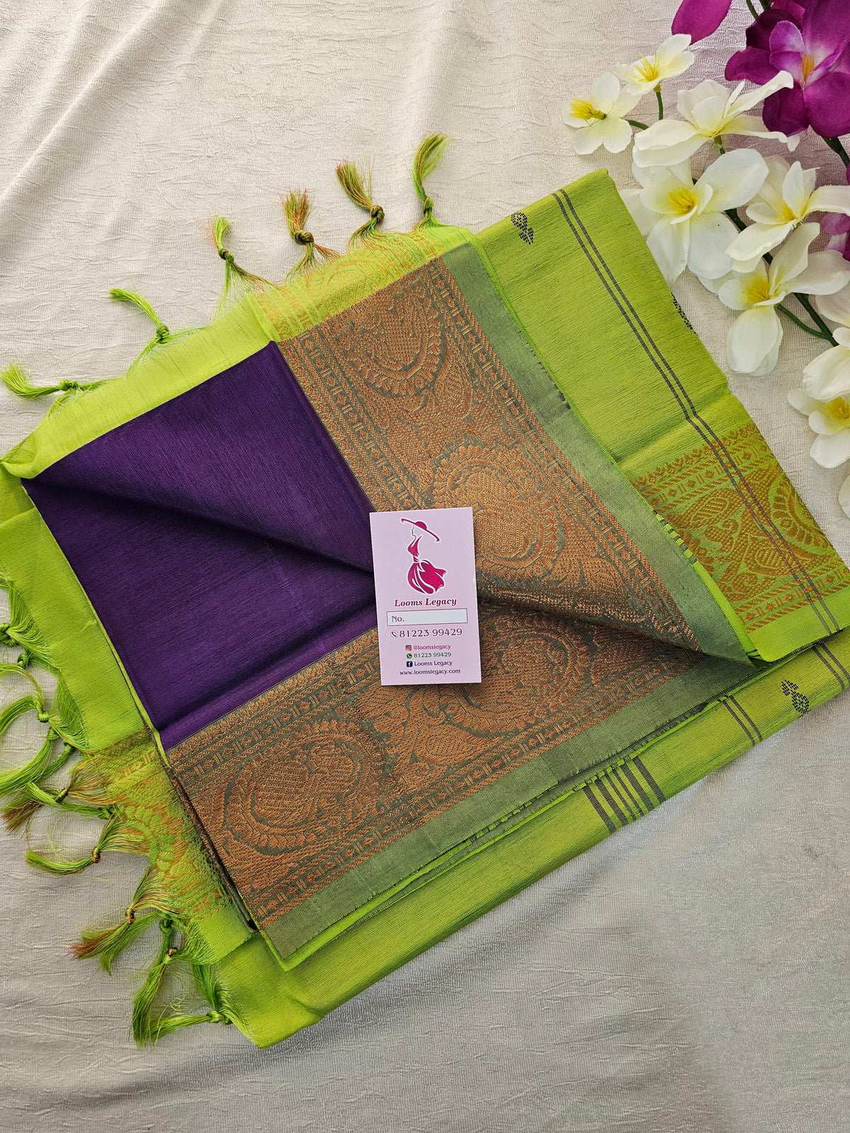 Purple with Green Chinnalampattu Small Border Saree