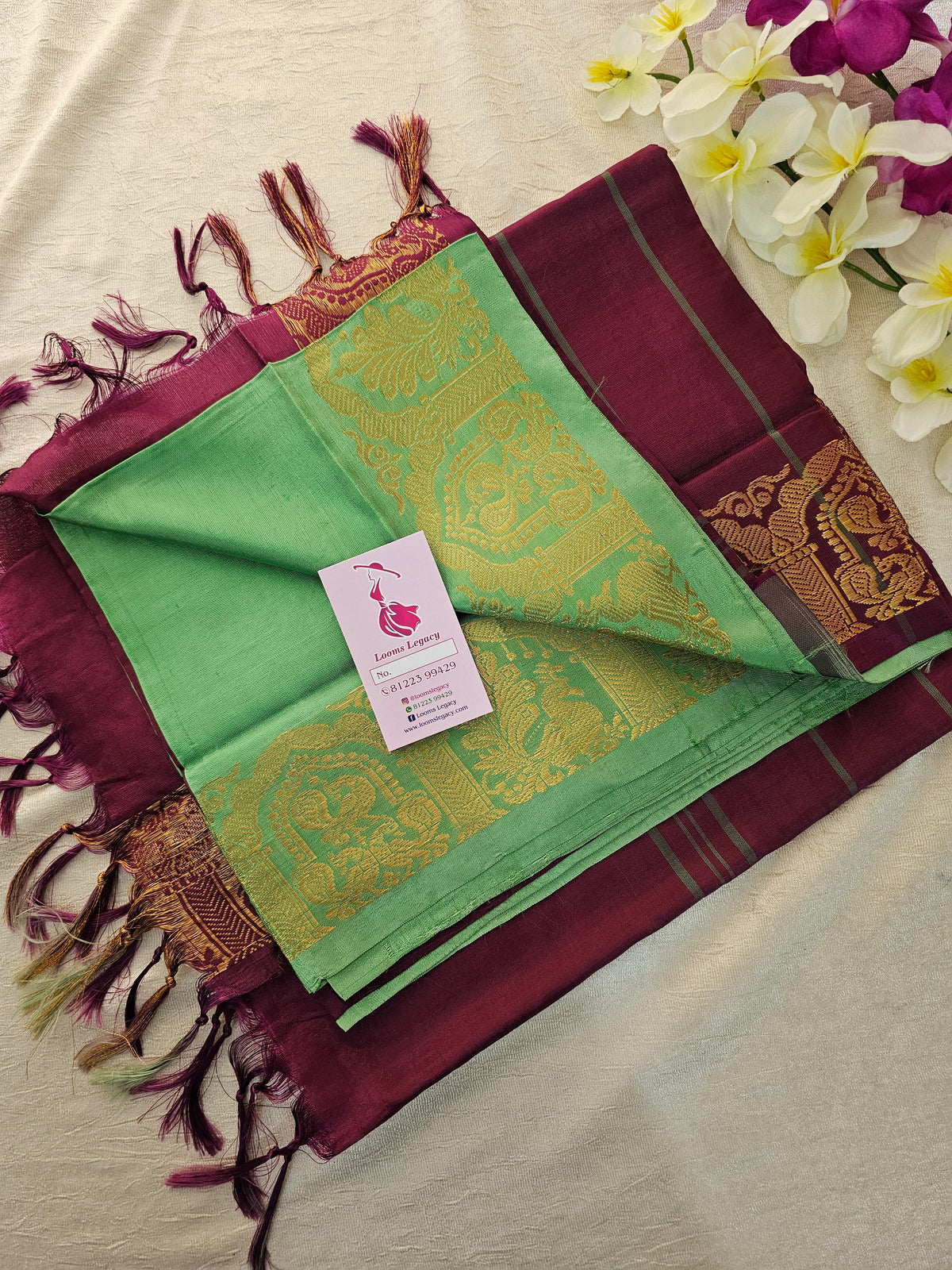 Green with Maroon Chinnalampattu Small Border Saree