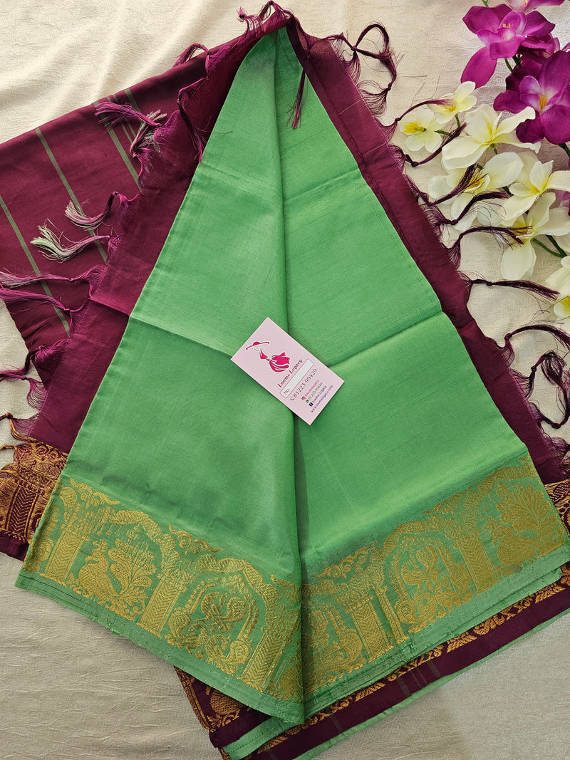 Green with Maroon Chinnalampattu Small Border Saree