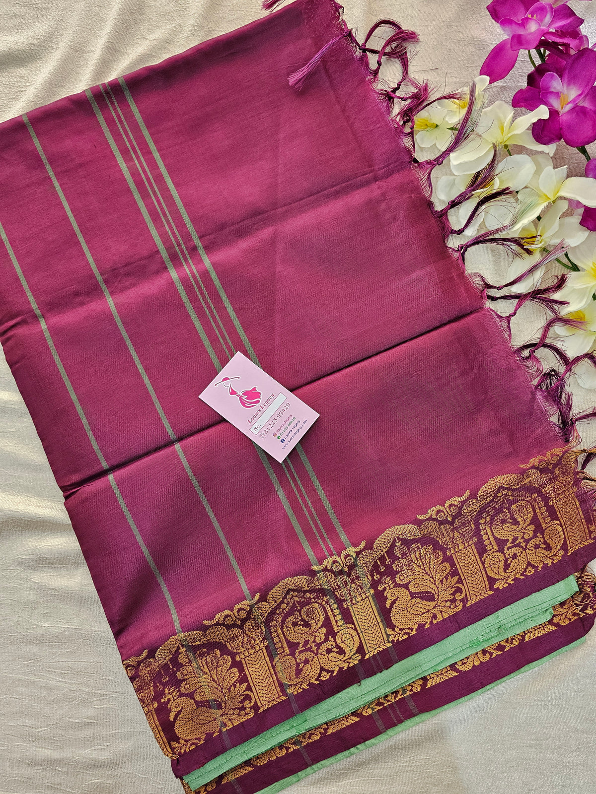 Green with Maroon Chinnalampattu Small Border Saree