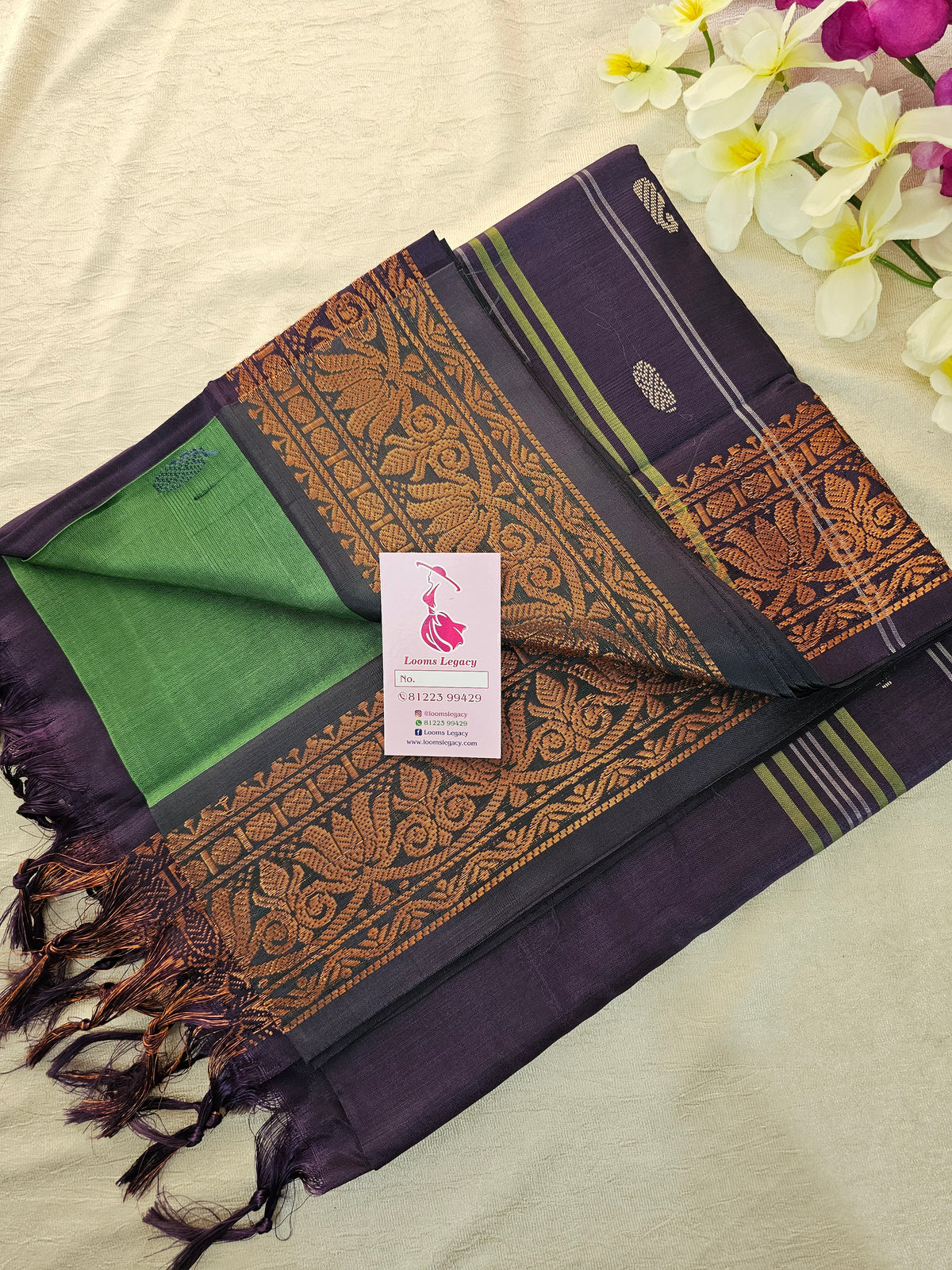 Dark Green with Purple Pallu Chinnalampattu Small Border Saree