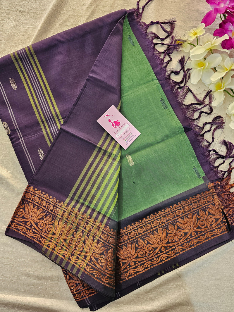 Dark Green with Purple Pallu Chinnalampattu Small Border Saree