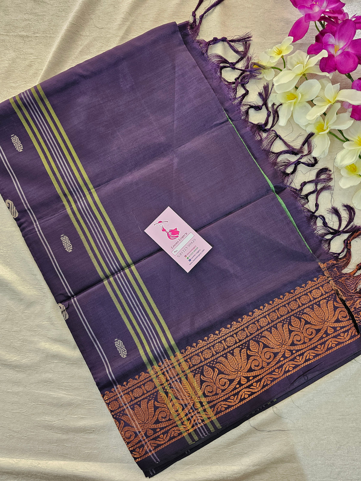 Dark Green with Purple Pallu Chinnalampattu Small Border Saree