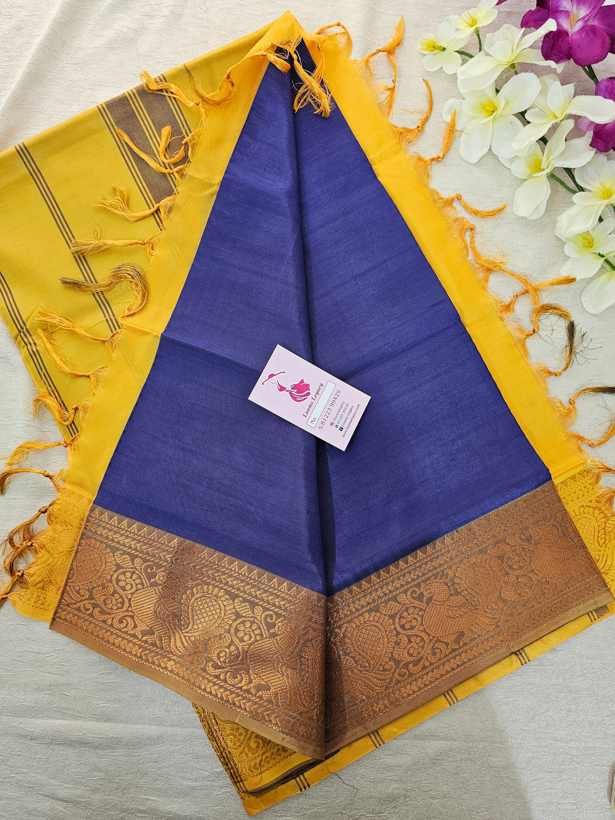 Violet with Yellow Pallu Chinnalampattu Small Border Saree