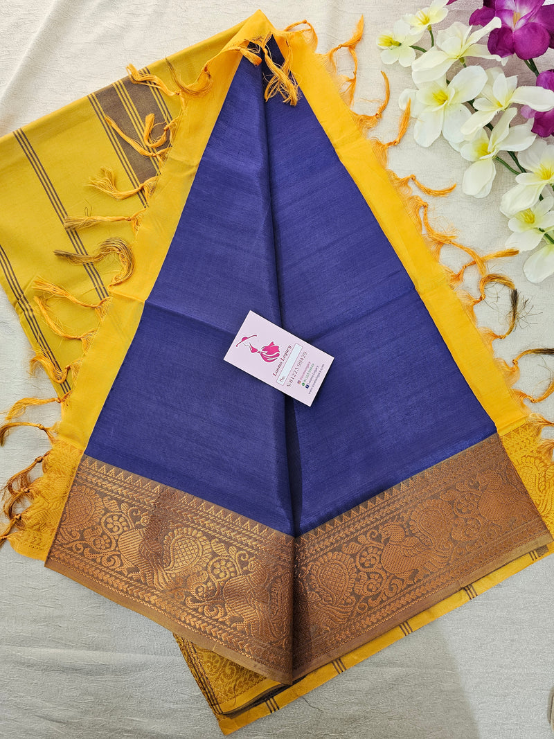 Violet with Yellow Pallu Chinnalampattu Small Border Saree