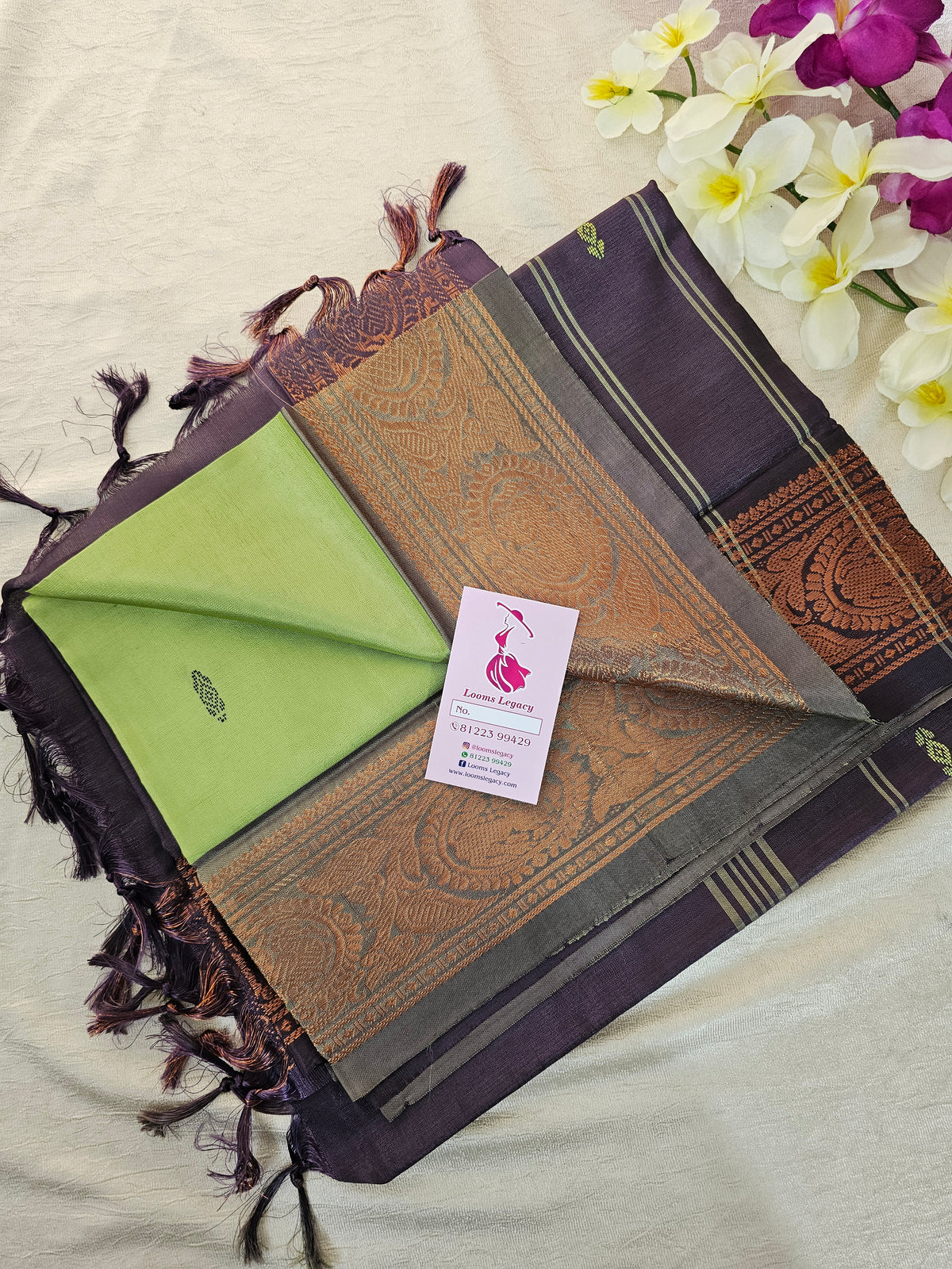 Green with Brown Pallu Chinnalampattu Border Saree