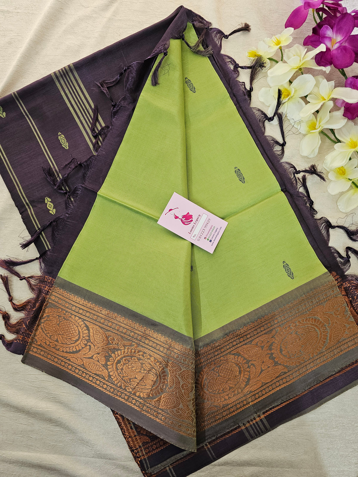 Green with Brown Pallu Chinnalampattu Border Saree