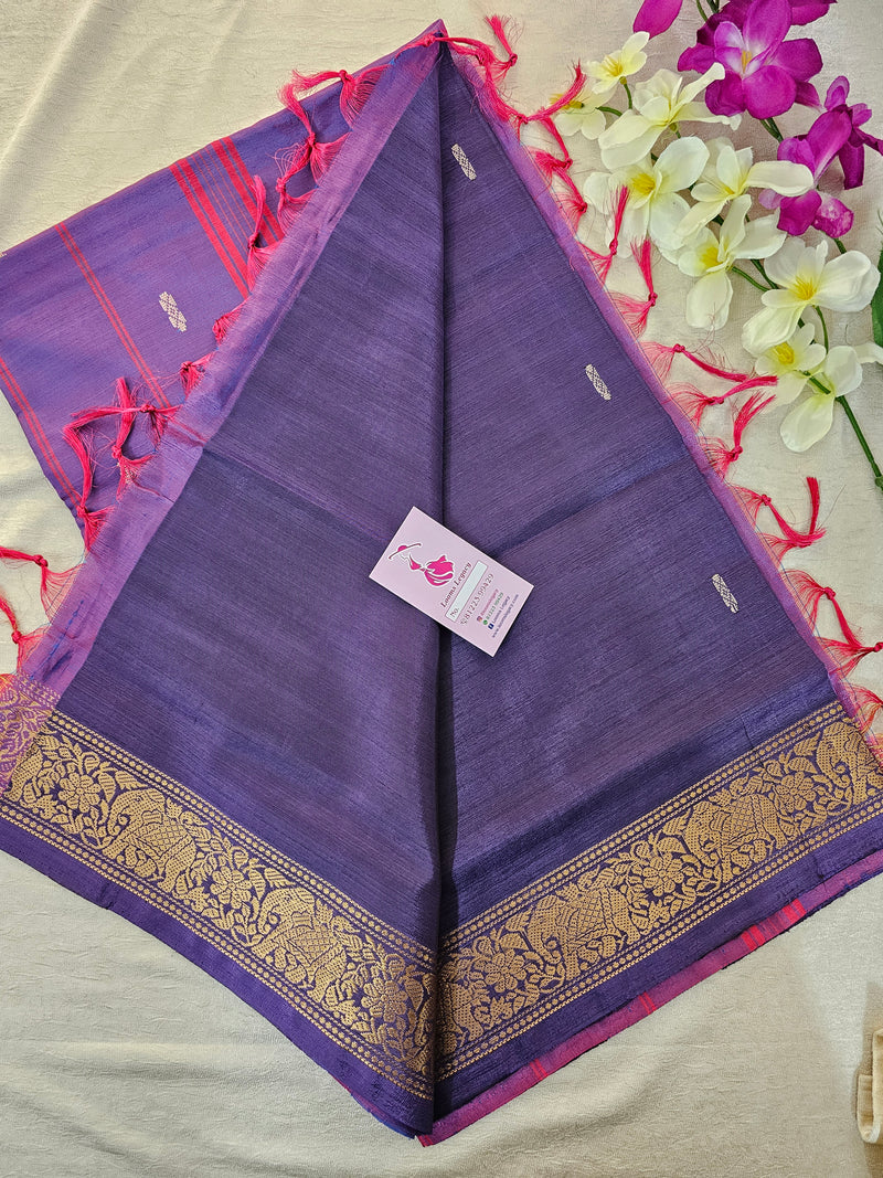 Dark Purple with Dual Shade Purple cum Pink Pallu Chinnalampattu Border Saree