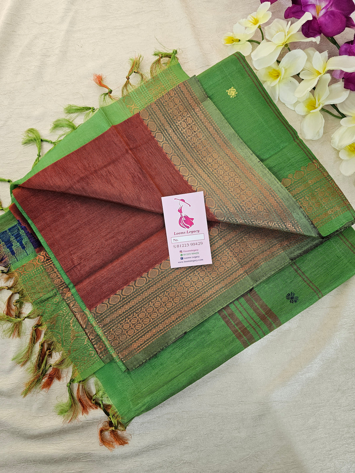 Maroon with Green Pallu Chinnalampattu Korvai Border Saree